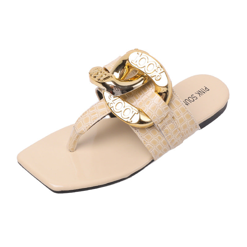 Metal Decoration Pointed Low Heel Women Slingback Slippers