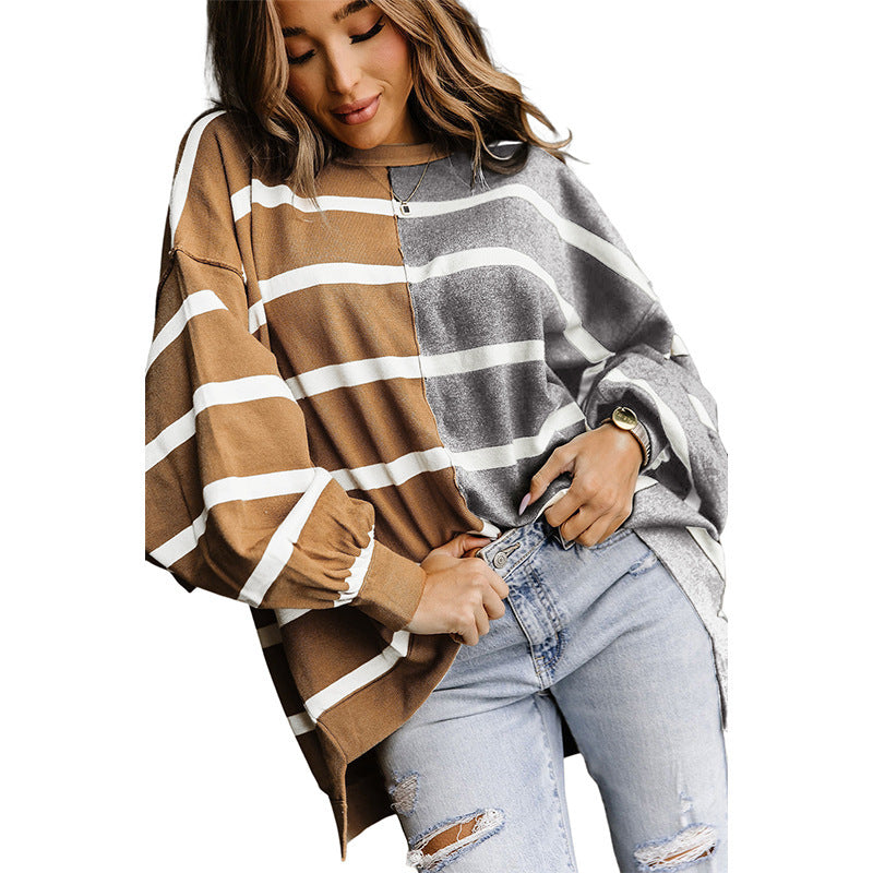 Modern Aesthetic: Color Block Striped Oversized Sweatshirt