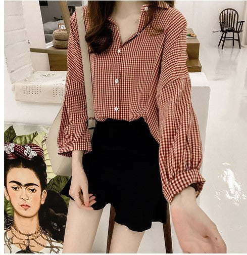Loose-Fit Plaid Shirt – All-Match Layering Blouse for Women