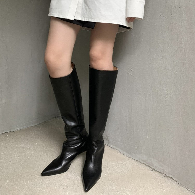 Below-the-Knee Stiletto Heel Knight Boots for Women | Premium Cowhide Leather Winter Boots