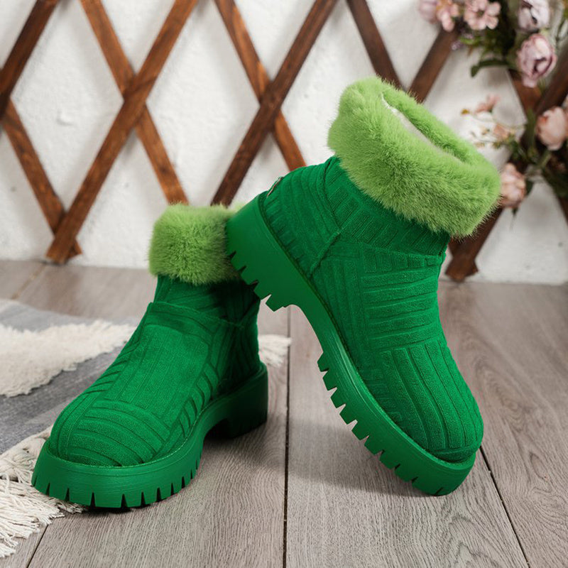 Thick-Soled Ankle Boots for Women | Plush Snow Boots with PU Upper & Cotton Lining