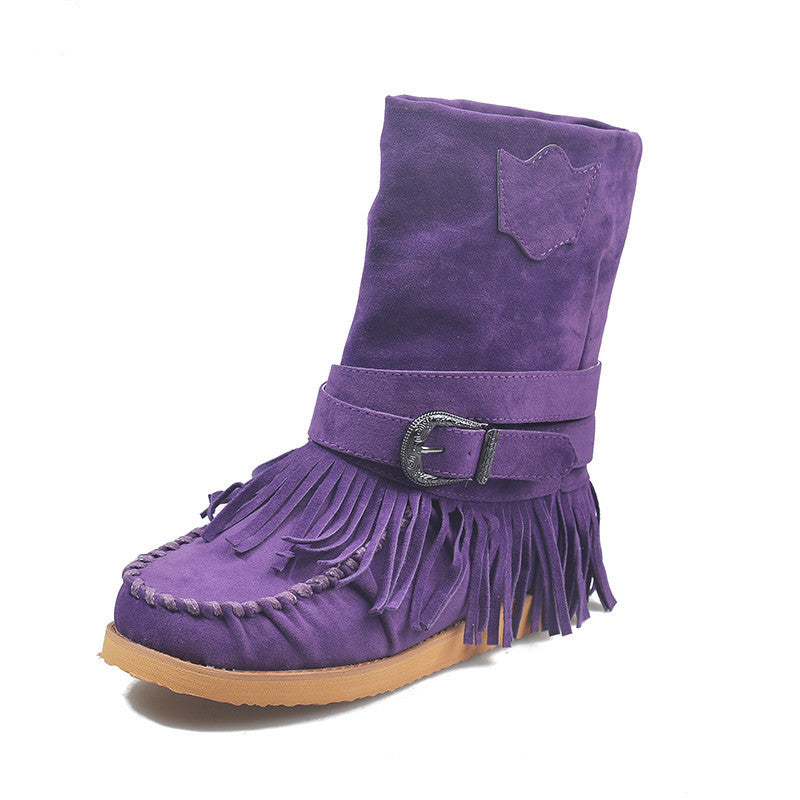 Fringe Middle Boots for Women | Suede Tassel Chic Buckle Fashion Boots