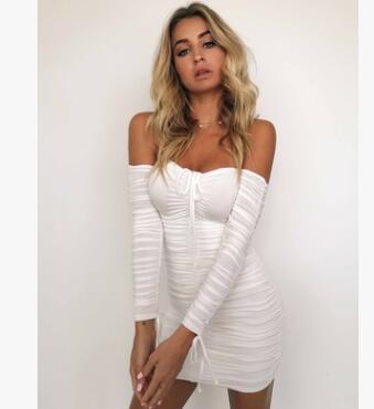 Sexy Off-Shoulder Bandage Dress | Long Sleeve Bodycon Mini Dress for Night Out & Party
