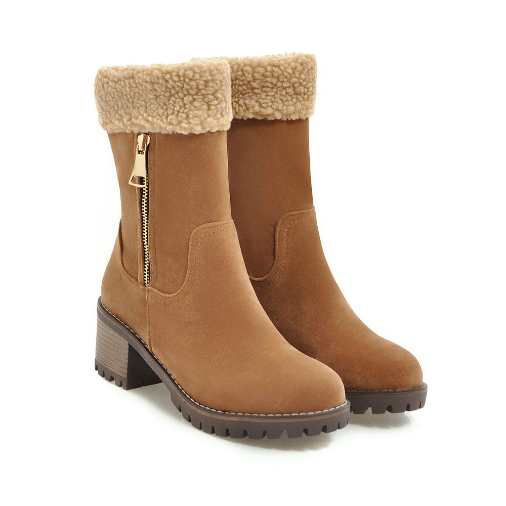 Chic Mid-Heel Winter Snow Boots for Women – Warm Stylish Footwear for Cold Weather