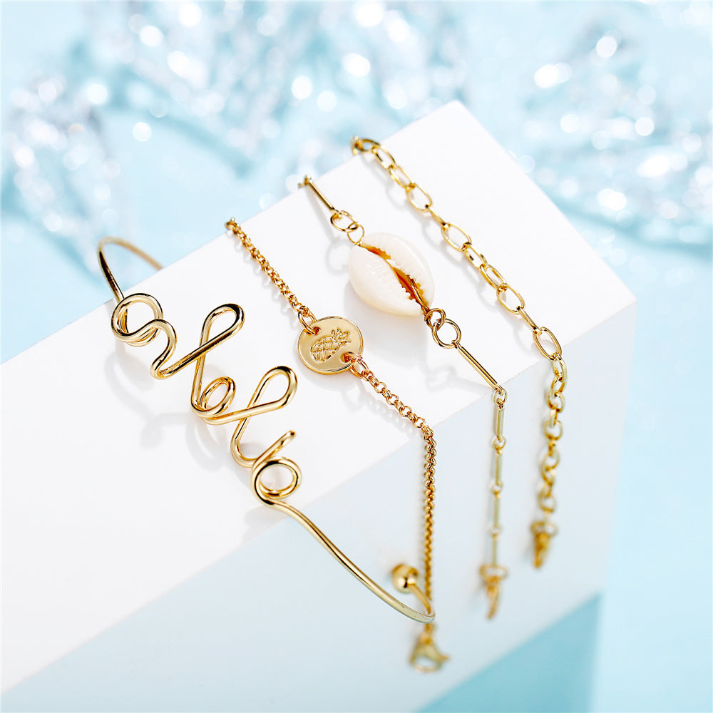 4-Piece Women’s Alloy Bracelet Set – Stackable Bracelets for Everyday & Special Occasions