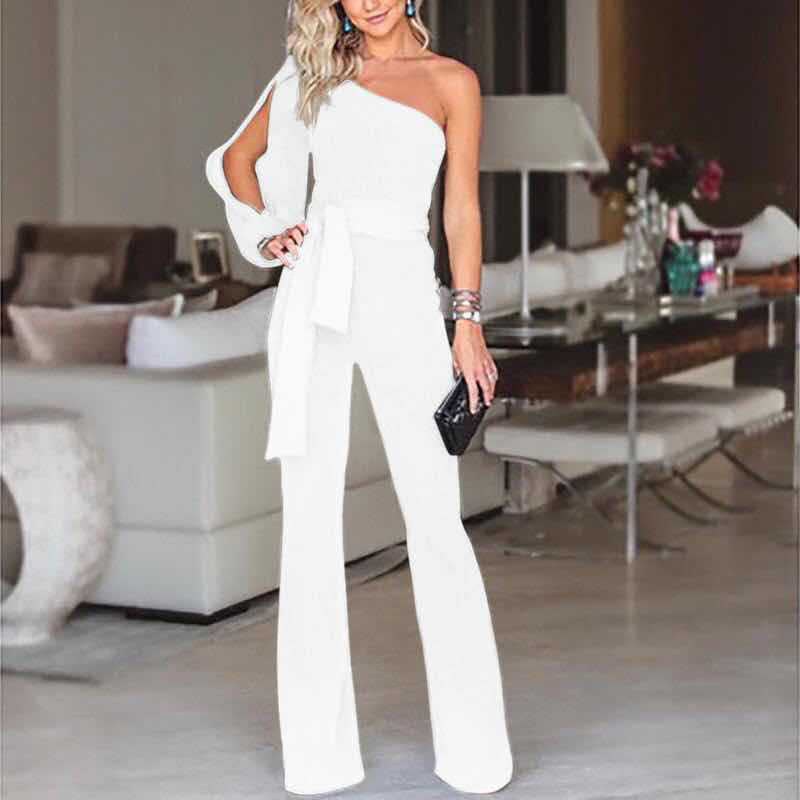 One Shoulder Ribbed Jumpsuit Seamless Bodycon For Autumn