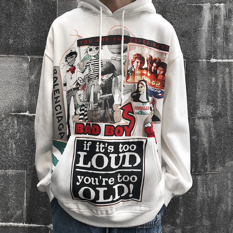 Funny Korean Style Cartoon Print Hooded Cardigan