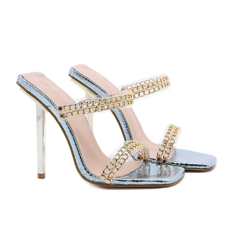 Transparent Chain Decor Gold Silver Mid Heel Women Shoes