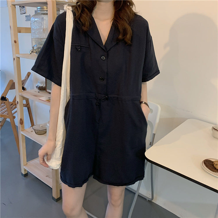 Polo Flip Collar Open Back Slim Romper For Women