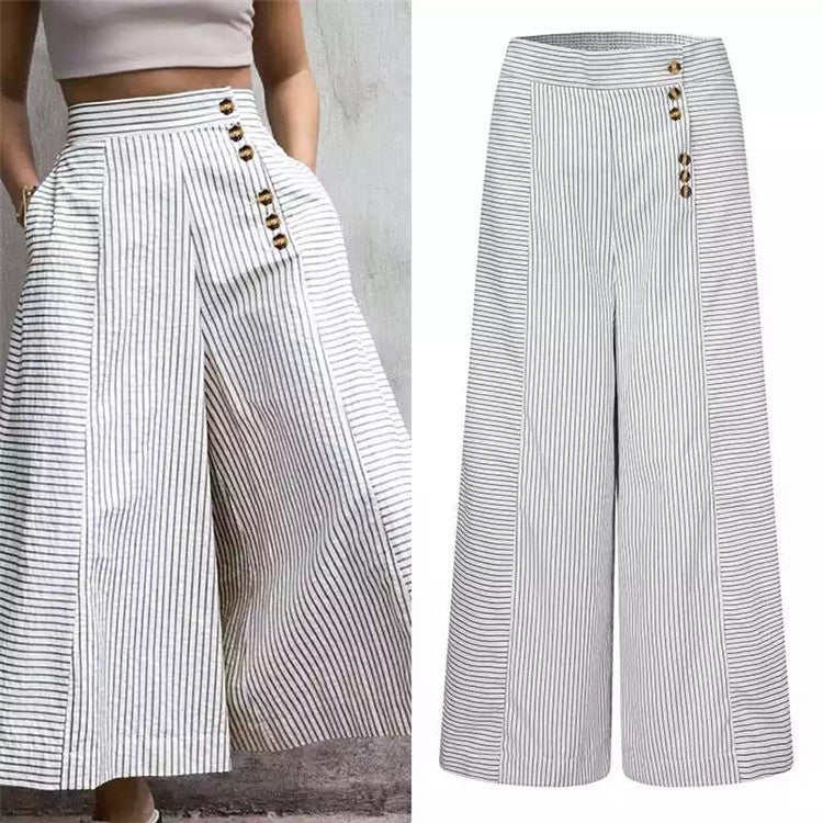 New Black White Wide Leg Loose Casual Capri