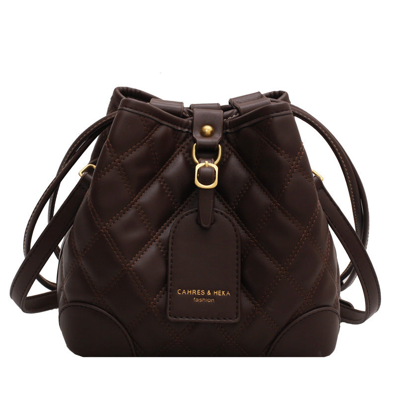 Korean-Inspired Rhombus Pattern PU Bucket Bag Small Handbag