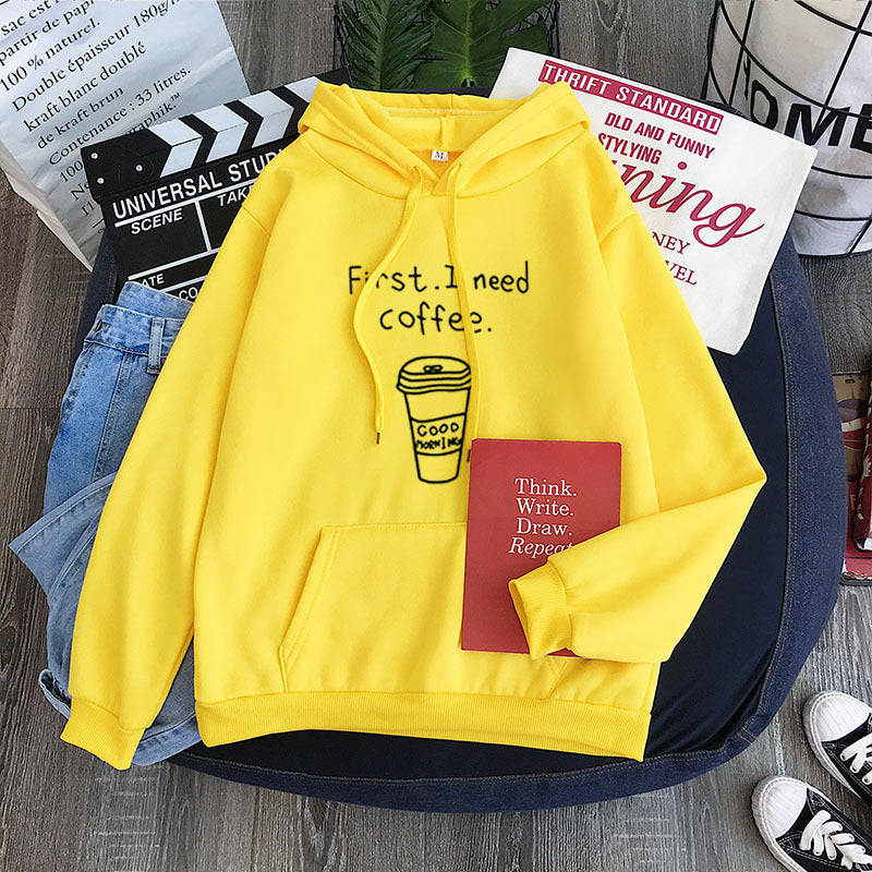 All-Match "First I Need Coffee" Fleece Hoodie