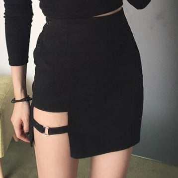 Skirts Korean Style Black Mini Skirt Asymmetric Party Trend