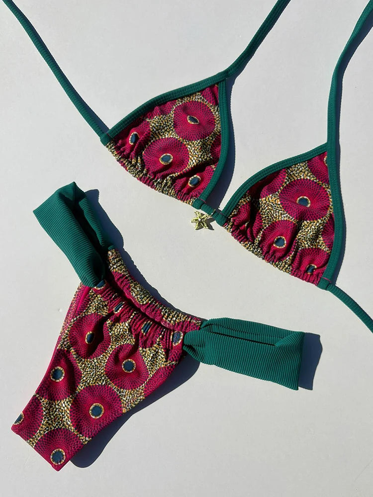 Sexy Halter Colorblock Bikini Set | Trendy Swimwear 2025