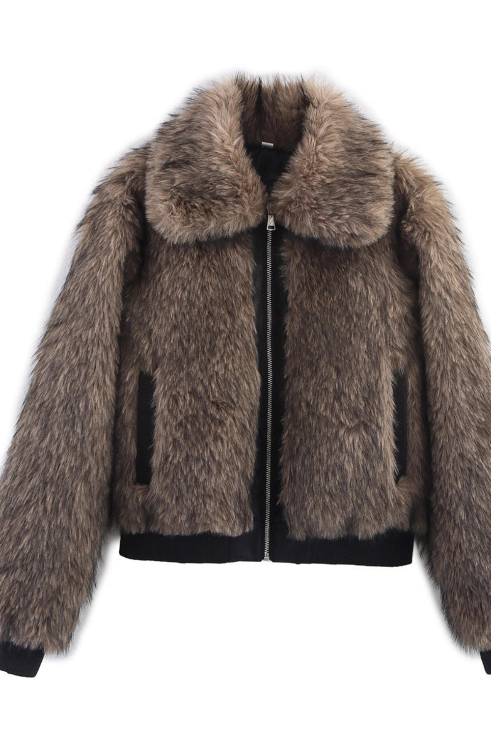 Brown fur jacket on a white background