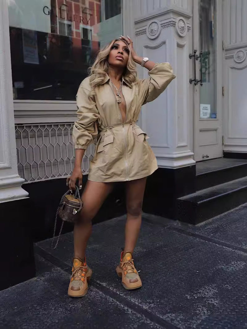 Khaki Trench Coat with Drawstring Waist – Trench Coats Women Outfit Casual & Elegant Everyday Outfits