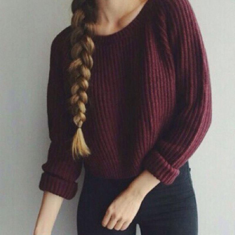 Cotton Blend Acrylic Pullover Women's Split Hem Knit Sweater