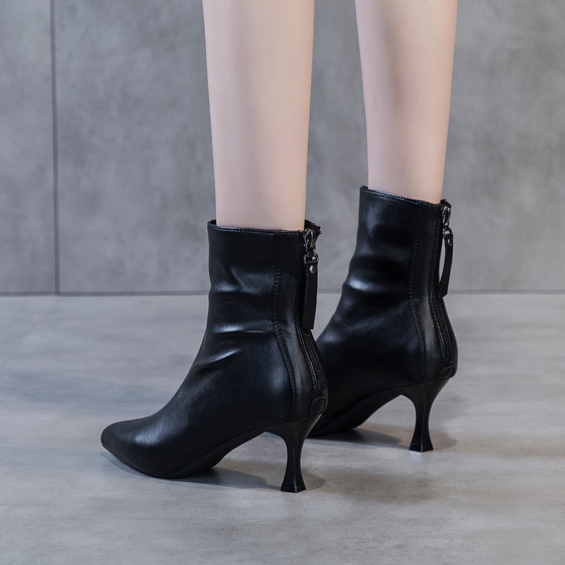Buckle Strap Leather Thin Ankle Boots