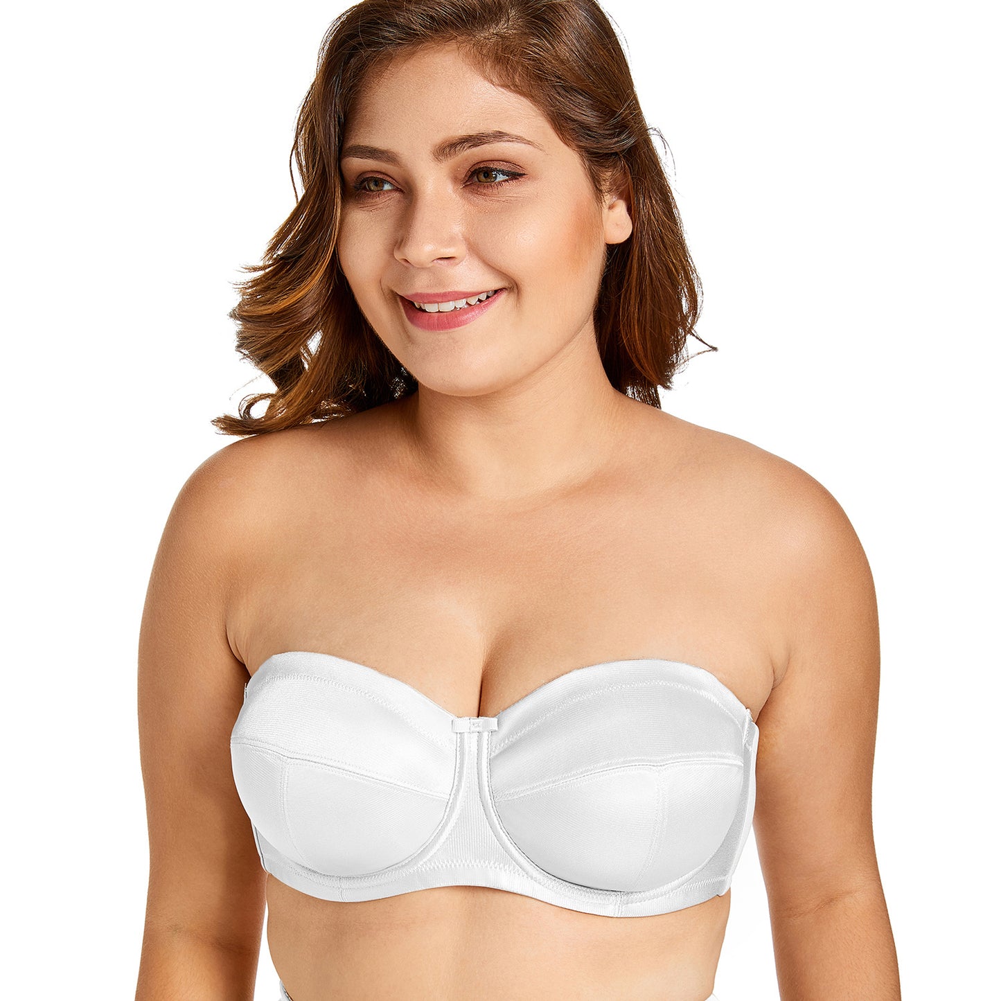 Plus-Size Strapless Bra – Sexy Glossy Half Cup Design with Non-Slip Siamese Fit