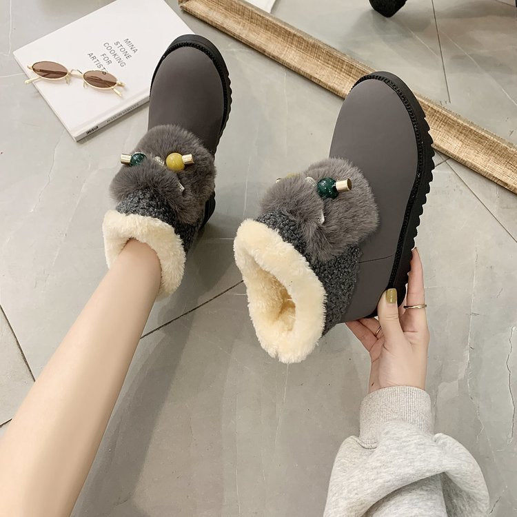 Warm Plush Inside Lace Up Flat Women Ankle Boots