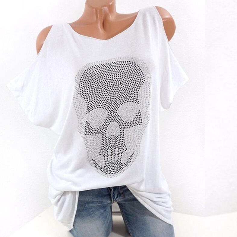 Edgy Skull Print Graphic Tee for Women – Urban Street Style Cotton T-Shirt