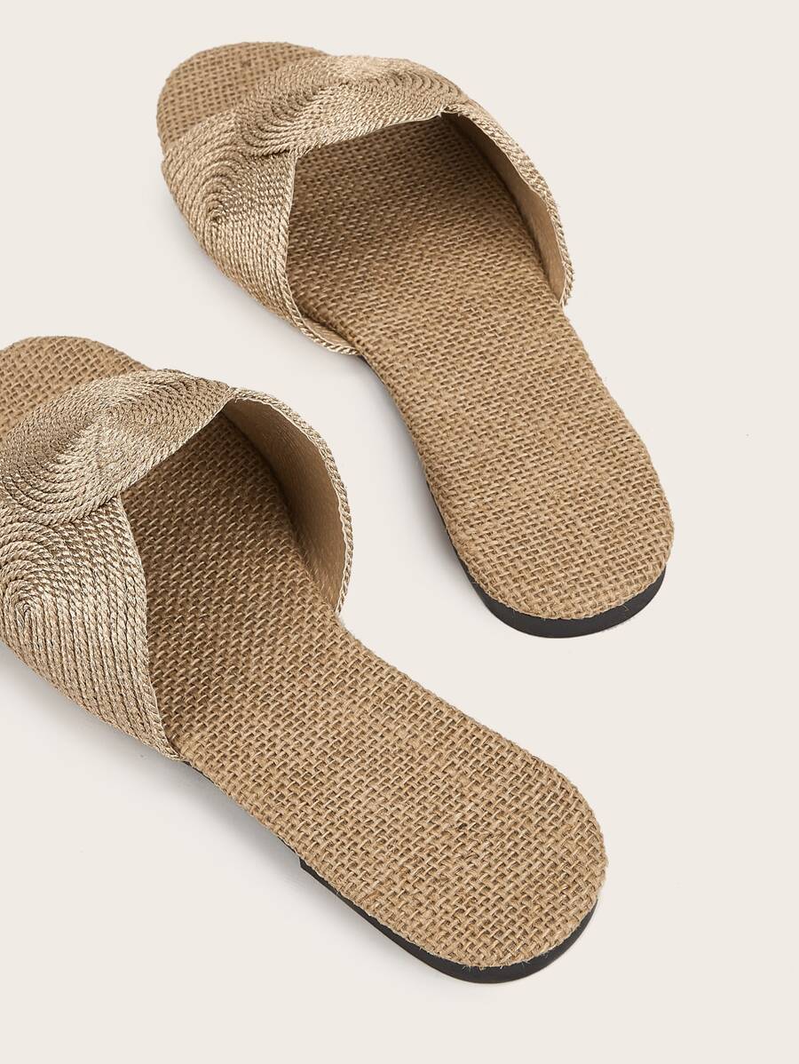 Khaki Strappy Slingback Sandals – Comfortable Flat Summer Slides with Tropical Print