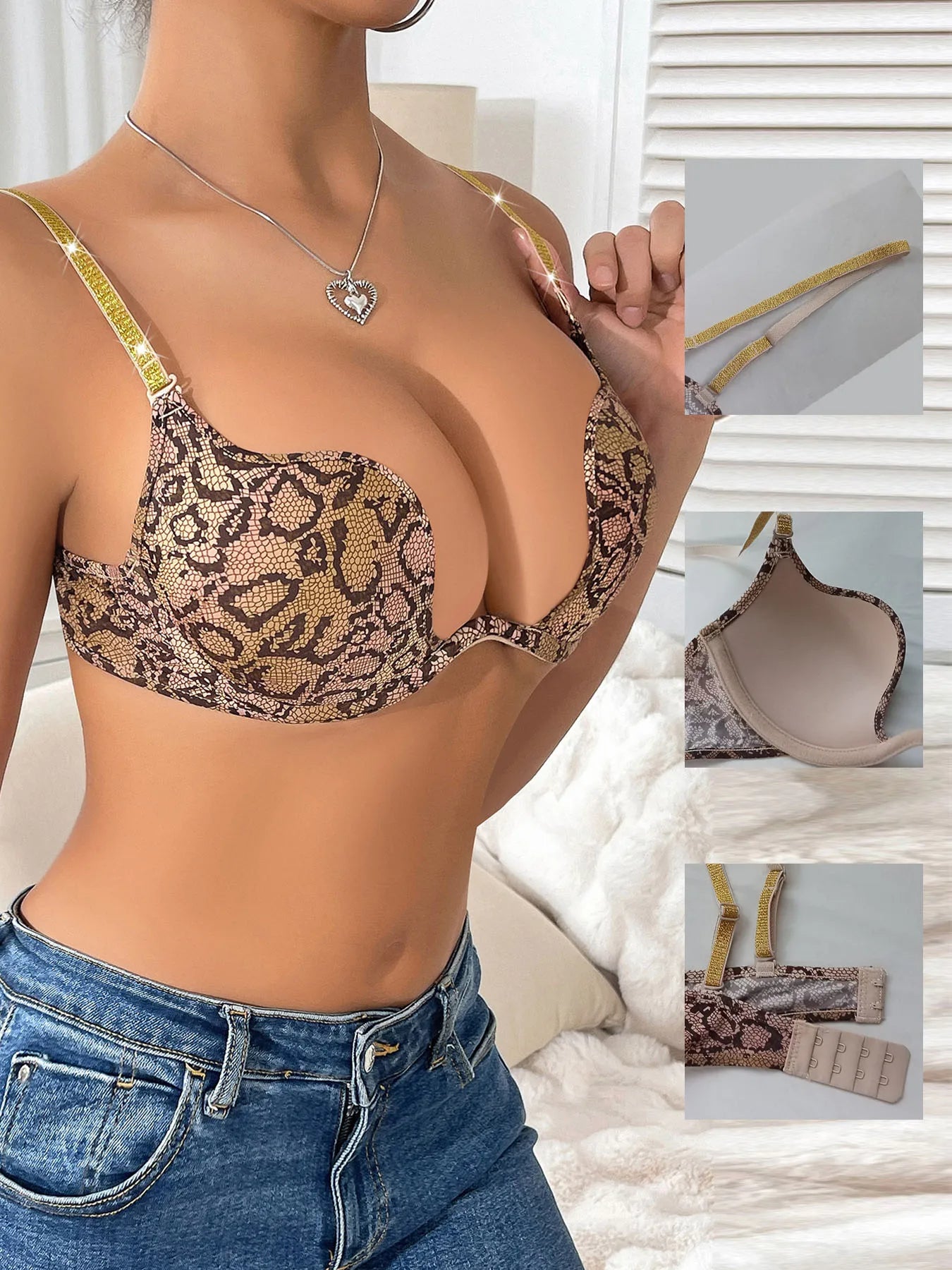 Leopard Print Plunge Bra – Underwire Lift & 3/4 Cup Shape