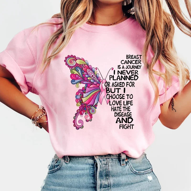 Butterfly Cartoon Graphic Tee – Women’s Casual Polyester T-Shirt, Street Style Outfit