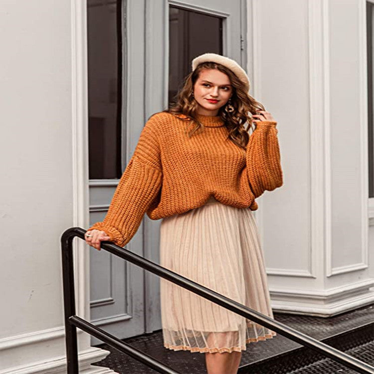 Medium Length Loose Pullover Oversized Sweaters – Cozy Thick Knit for Women