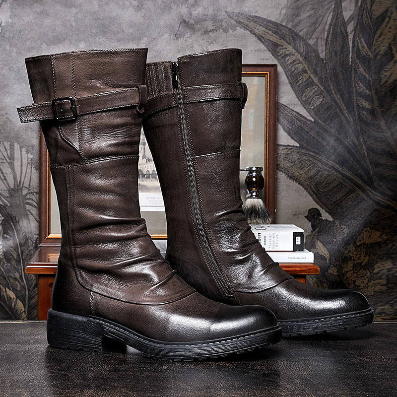 Men’s High Top Platform Biker Boots | Leather Streetwear Boots Outfit