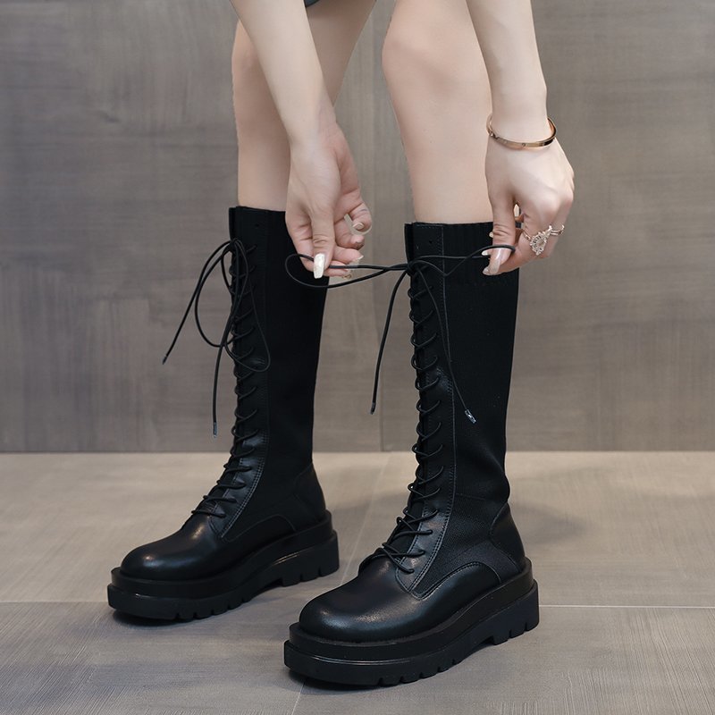 Trendy High Heel Cross Laced Up Mid Calf Boots
