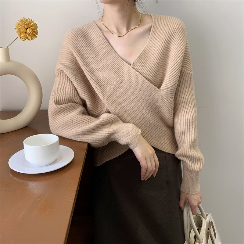 Batwing Sleeve Loose V-Neck Sweaters for Women – Cozy Pullover, Elegant Autumn & Winter Outfit
