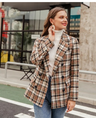 Multi Color Plaid Women Tweed Blazer Jackets