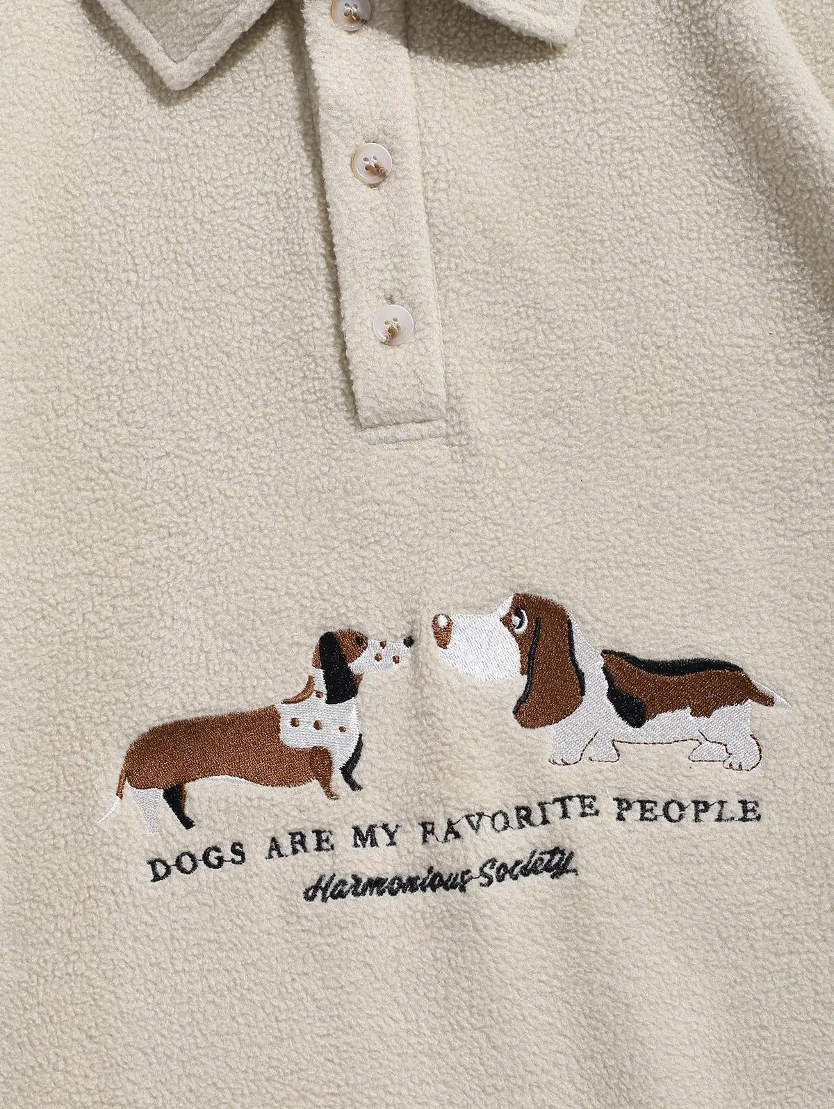 Men's Casual Dog Embroidery Polo Collar Sweatshirt