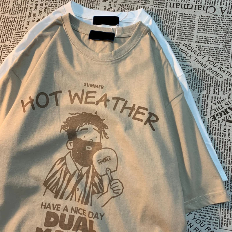 Japan Street Style Cartoon Print Tee – Men’s Casual Cotton T-Shirt, Summer Streetwear Outfit