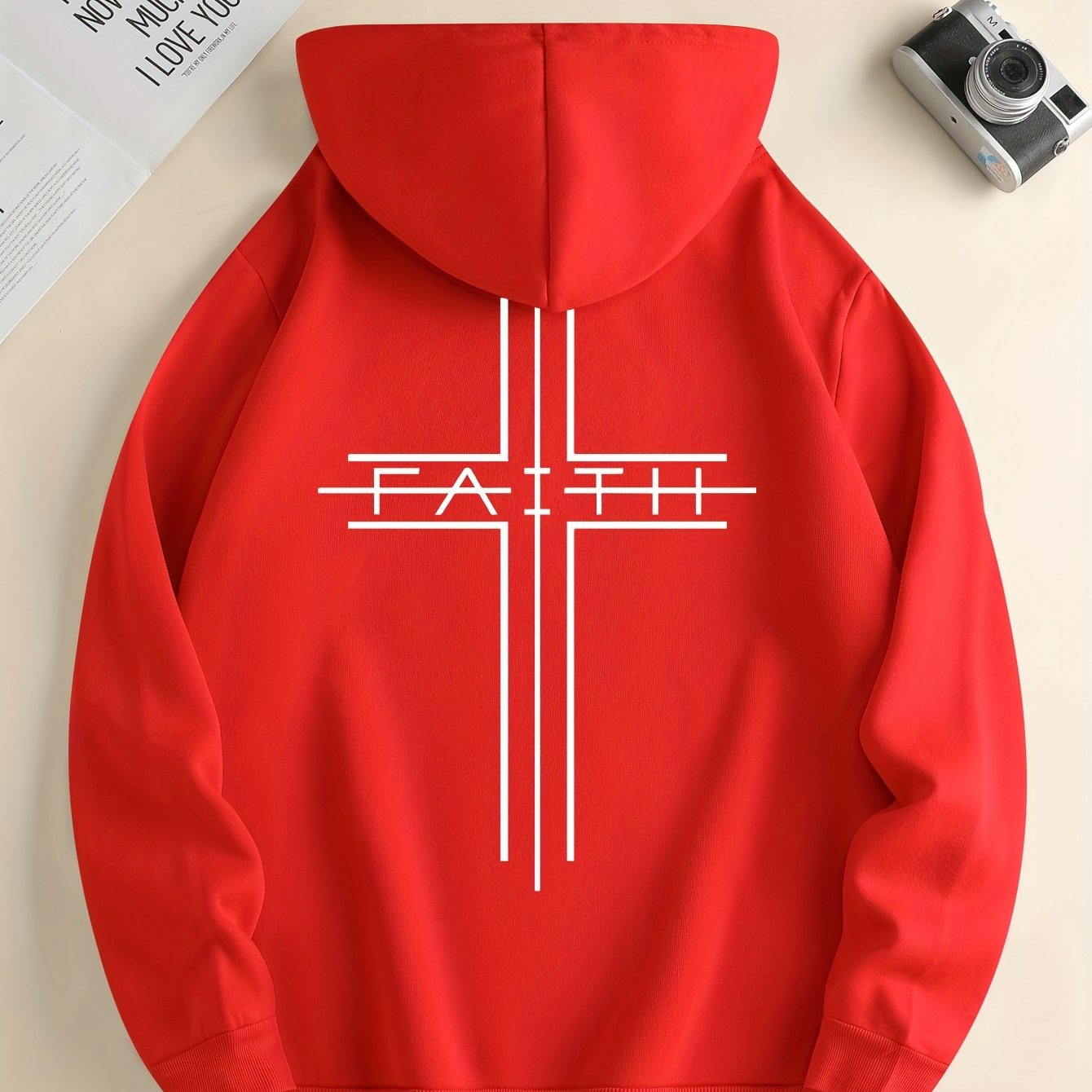 FAITH Print Men's Hoodie – Casual Drawstring Kangaroo Pocket Sweatshirt for Fall/Winter