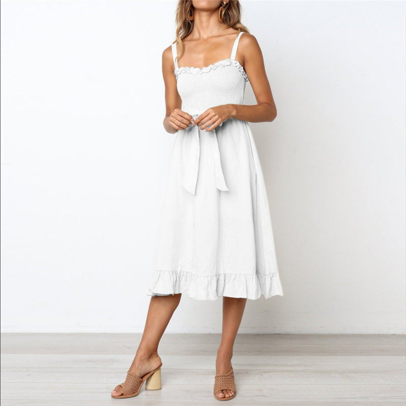 Sleeveless Strapless Ruffle Style Bow Tie Chest Sexy Mini Dress