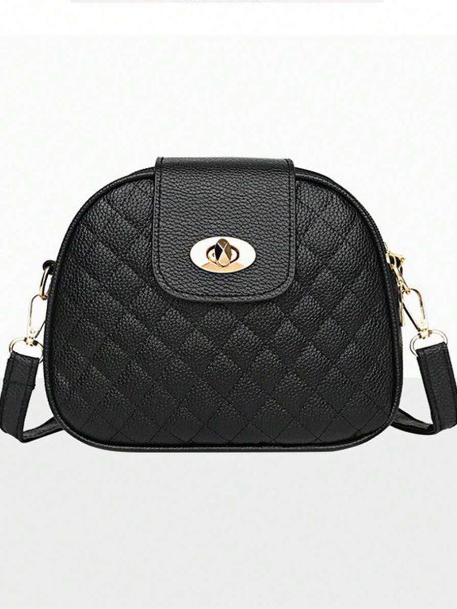 Mini Circle PU Handbag – Beaded Pearl & Geometric Plaid Design