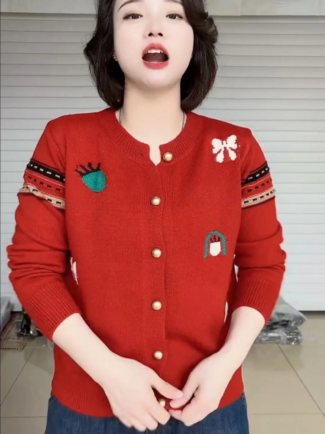 Women's Striped Single Breasted Knit Cardigan