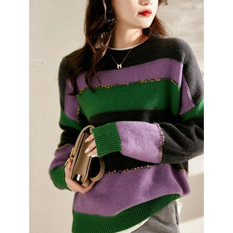 Women's Striped Loose-Fitting High Street Sweater