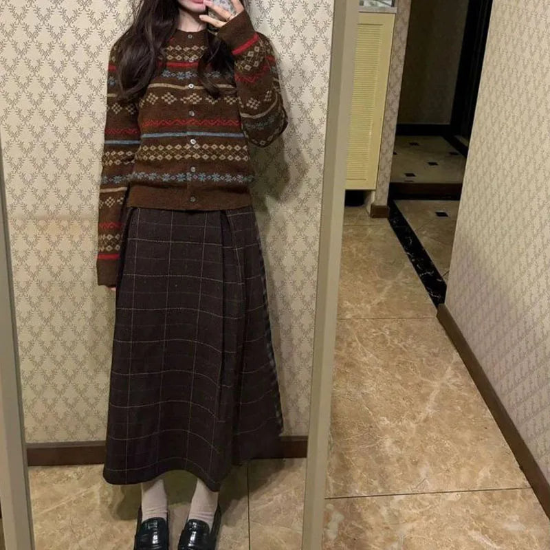 Women's Single Breasted Printed Thick Knit Cardigan