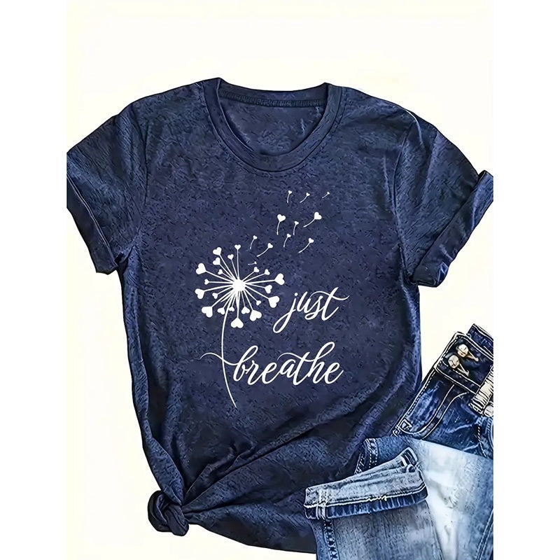 Just Breathe Dandelion T-Shirt – Women’s V-Neck Casual Tee, Yoga & Everyday Outfit
