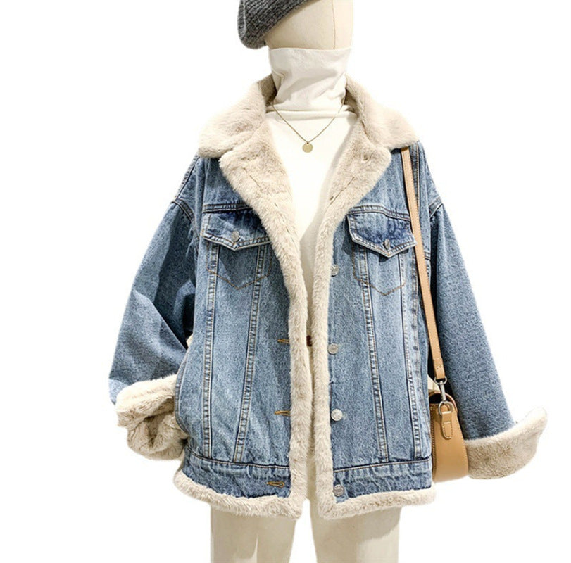 Casual Style Turn Down Collar Denim Jacket For Women