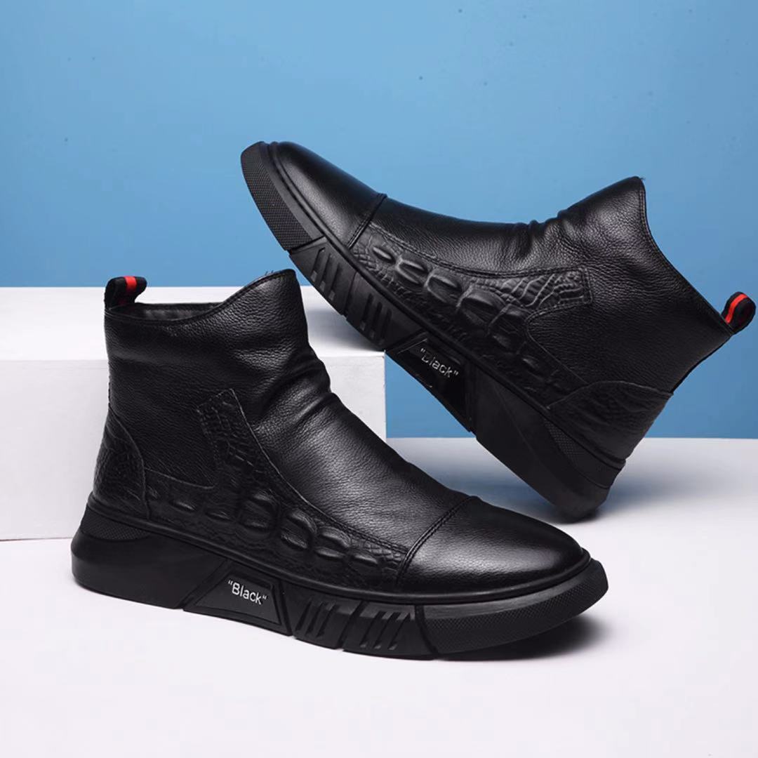 Brand Fashionable New Side Zipper Casual High Top Leather Shoes High Quality Men Pointed Crocodile Leather Business Wedding Boot