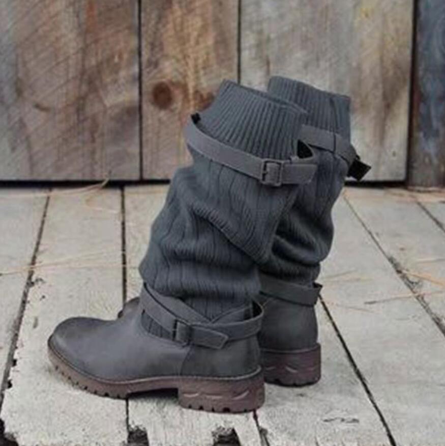 Vintage-Inspired Mid Calf Winter Boots for Women | Wool Blend Lining & Knitted Shaft