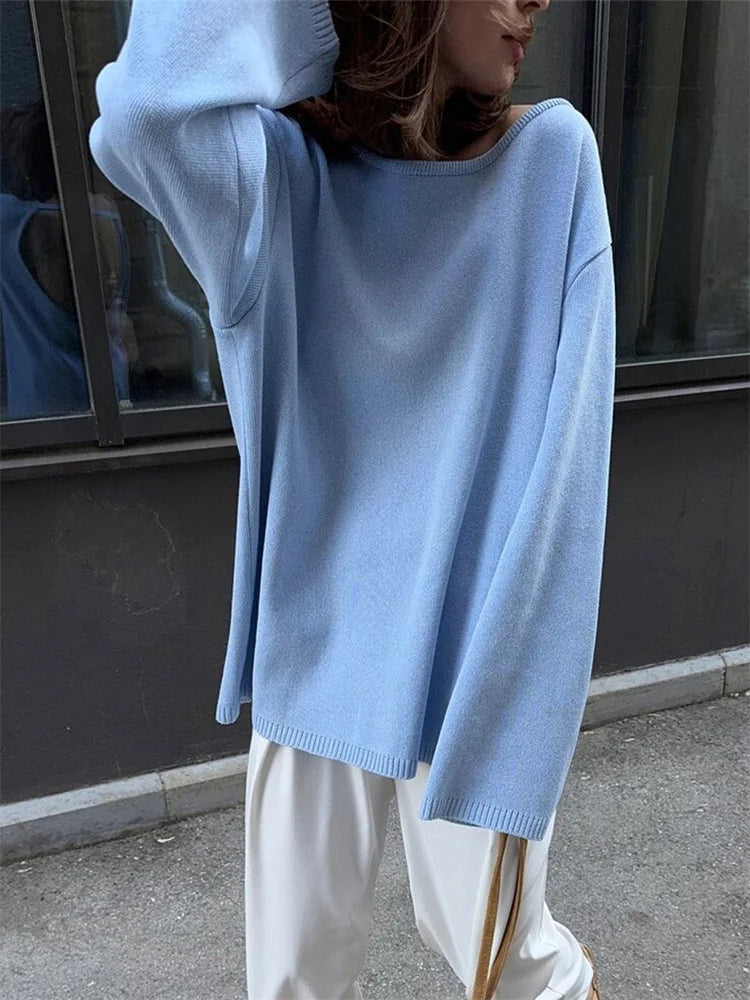 Women's Backless Casual Loose Knit Pullover Sweater