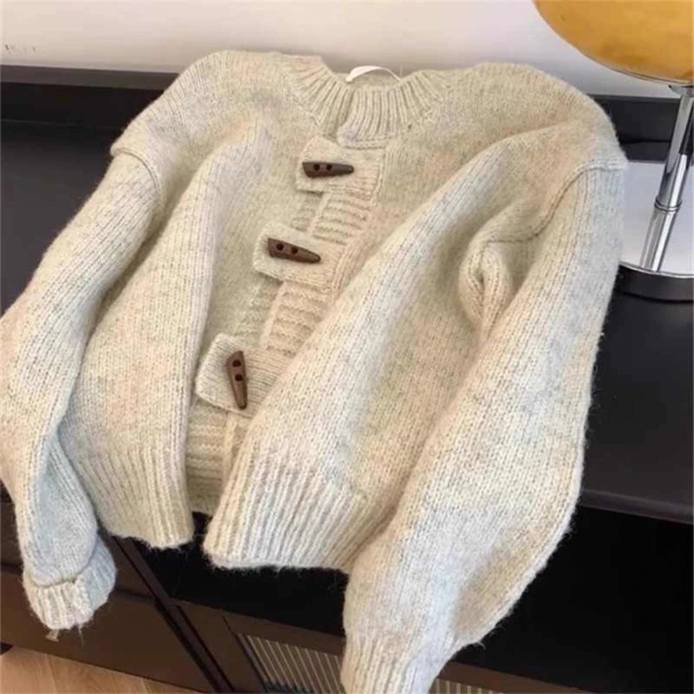 Women's Office Lady Loose-Fitting Wool Blend Button Cardigan