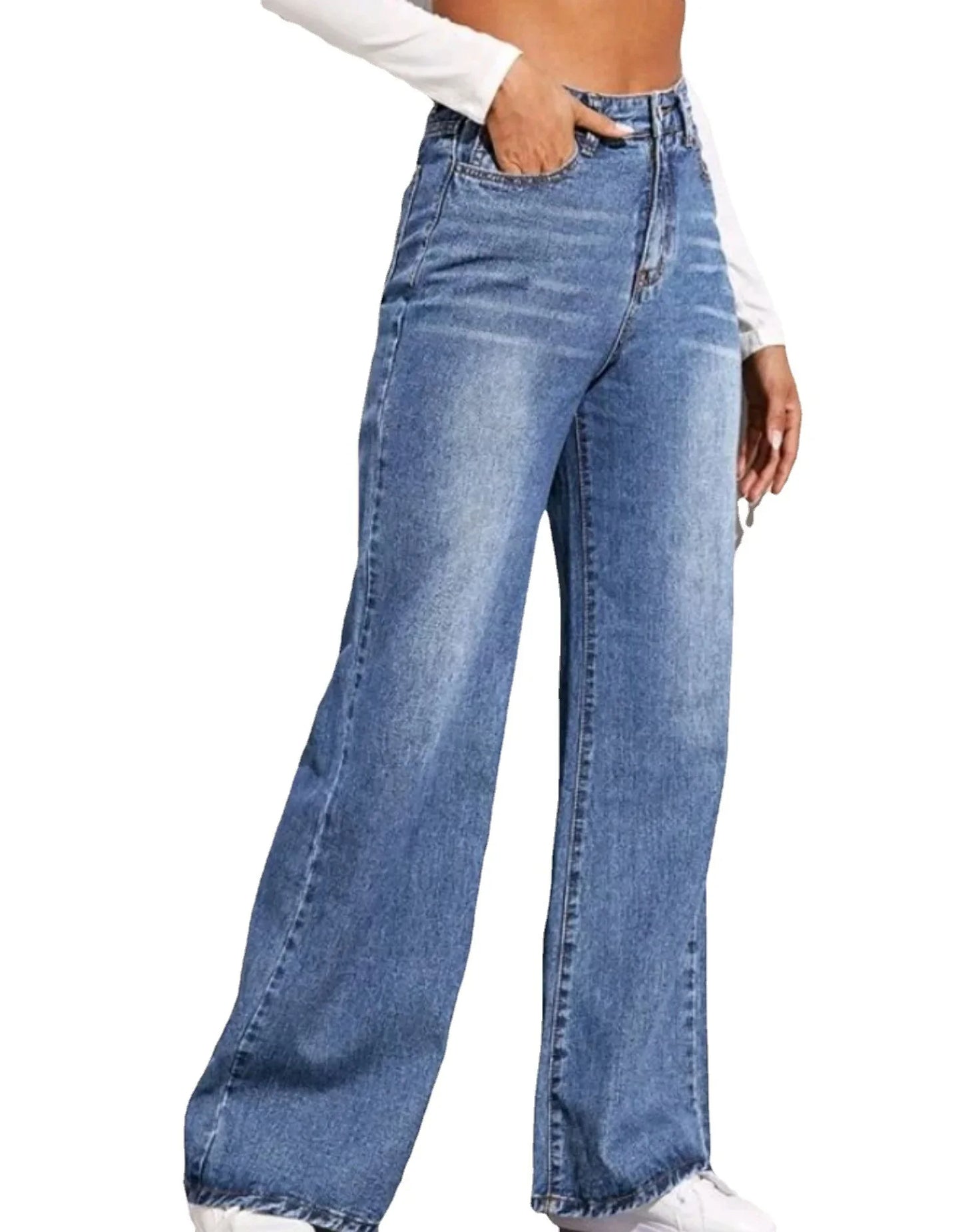 Women’s High Waist Patchwork Straight Jeans – Vintage Casual Style