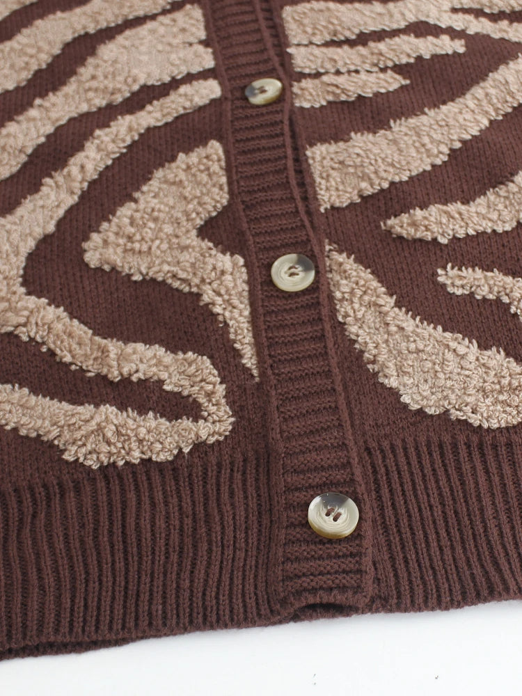 Women's Leopard Print Flocking Knit Cardigan