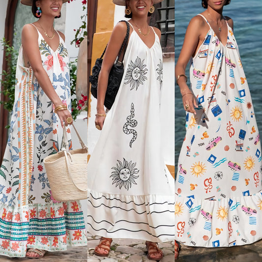 Fresh Summer Style Women V Neck Tapered Waist Dresses